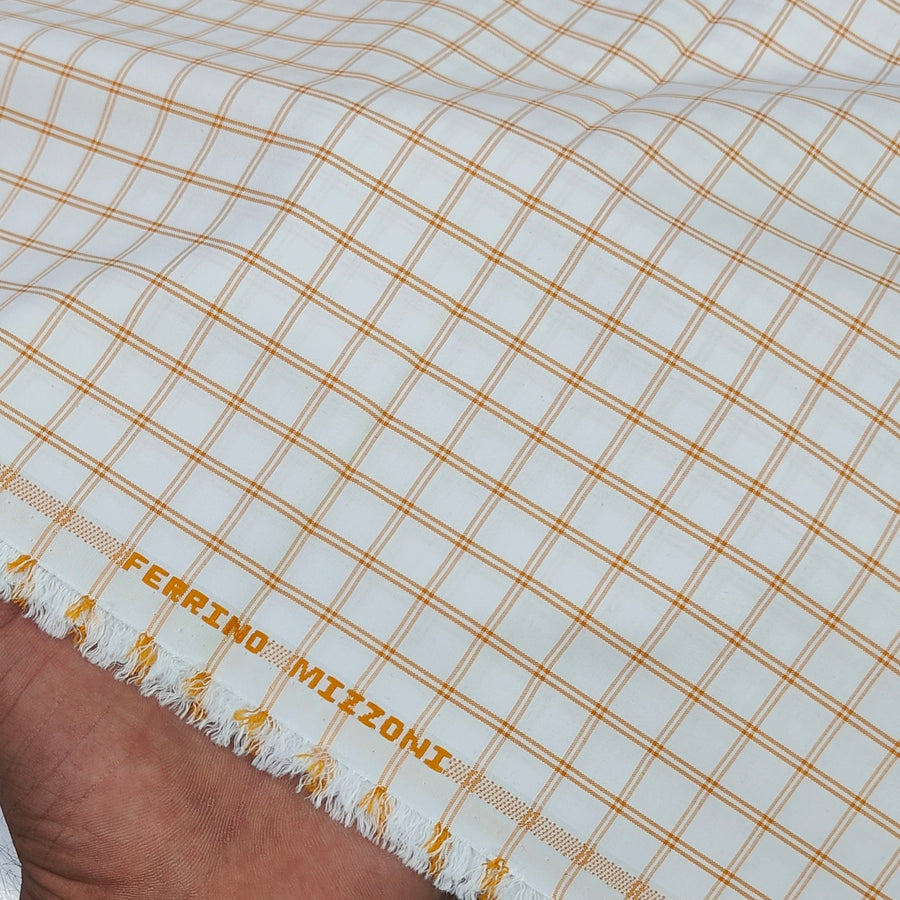 Shirt Fabric Ferrino Mizzoni  Poly Cotton Wrinkle Free Check Colour Mustard Brown