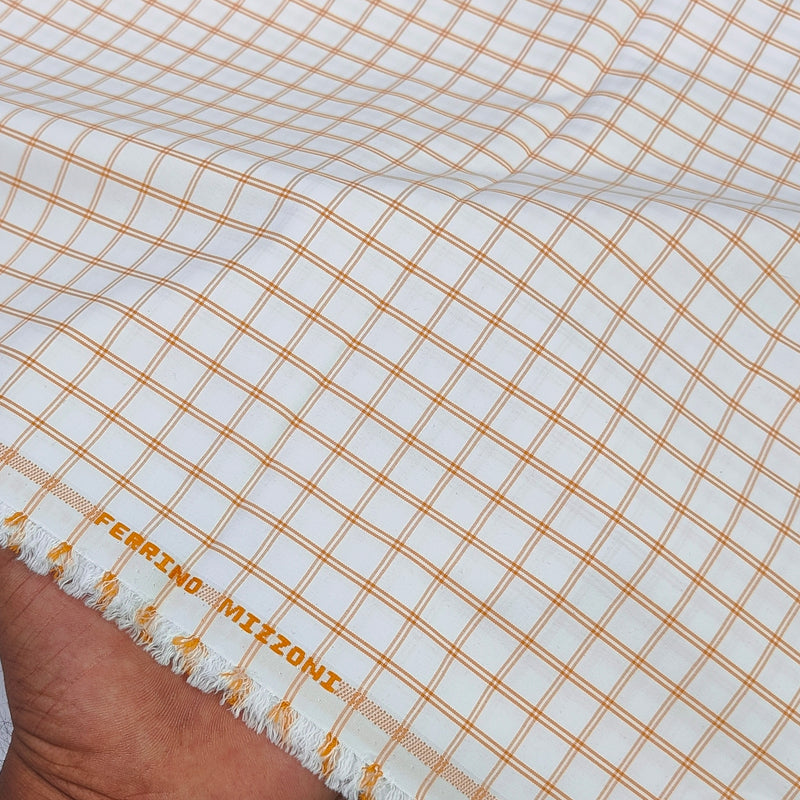 Shirt Fabric Ferrino Mizzoni  Poly Cotton Wrinkle Free Check Colour Mustard Brown