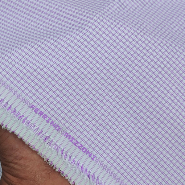 Shirt Fabric Ferrino Mizzoni  Poly Cotton Wrinkle Free Pin Check Colour Lavender
