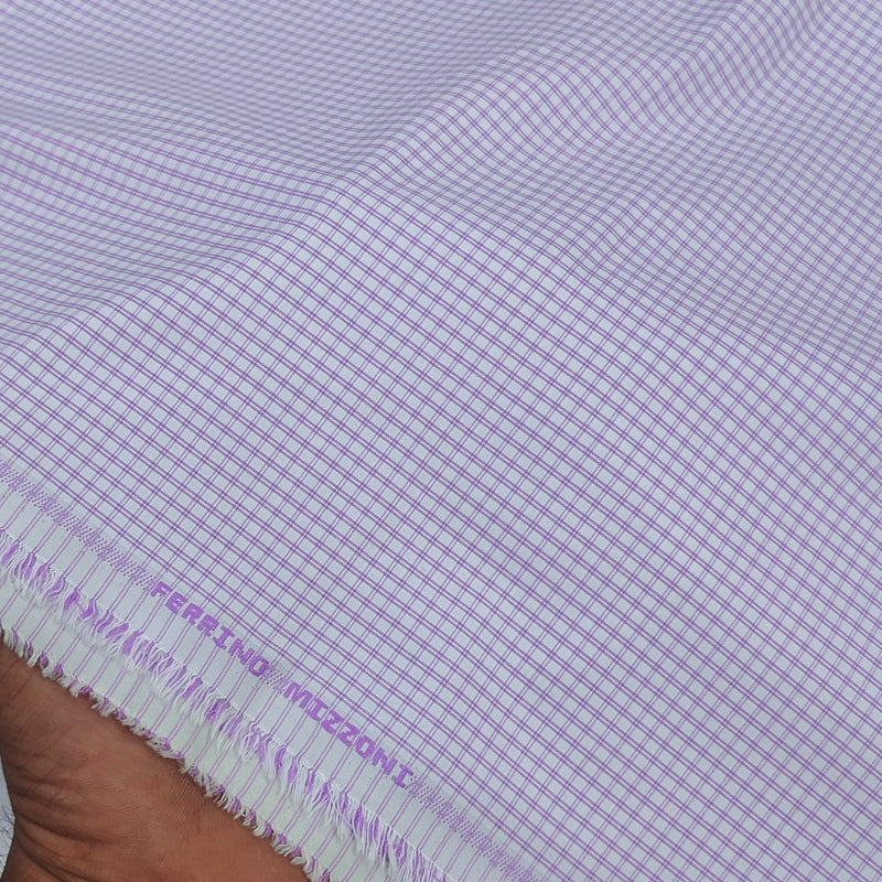 Shirt Fabric Ferrino Mizzoni  Poly Cotton Wrinkle Free Pin Check Colour Lavender