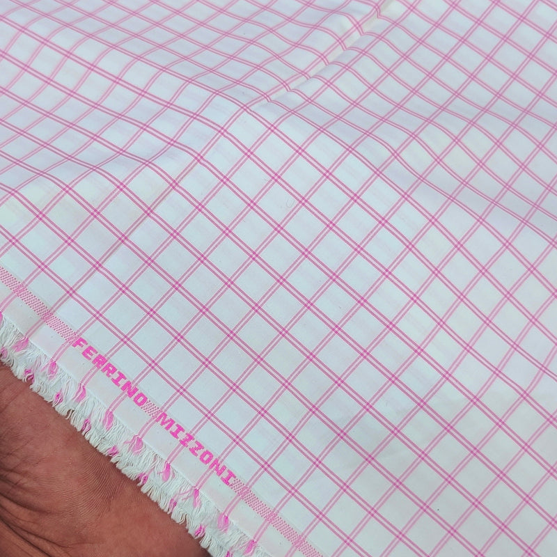Shirt Fabric Ferrino Mizzoni  Poly Cotton Wrinkle Free Check Colour Pink N White