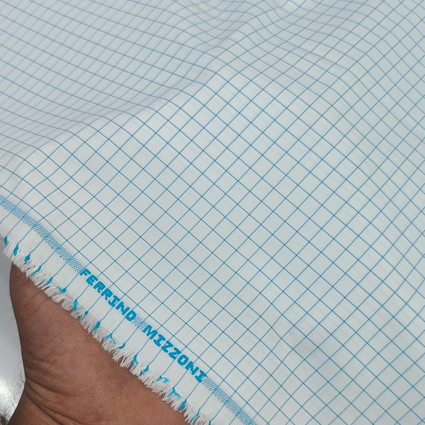 Shirt Fabric Ferrino Mizzoni  Poly Cotton Wrinkle Free Small Check Colour Firozi N White