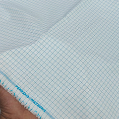 Shirt Fabric Ferrino Mizzoni  Poly Cotton Wrinkle Free Small Check Colour Firozi N White