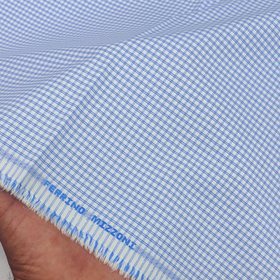 Shirt Fabric Ferrino Mizzoni  Poly Cotton Wrinkle Free Pin Check Colour Blue N White