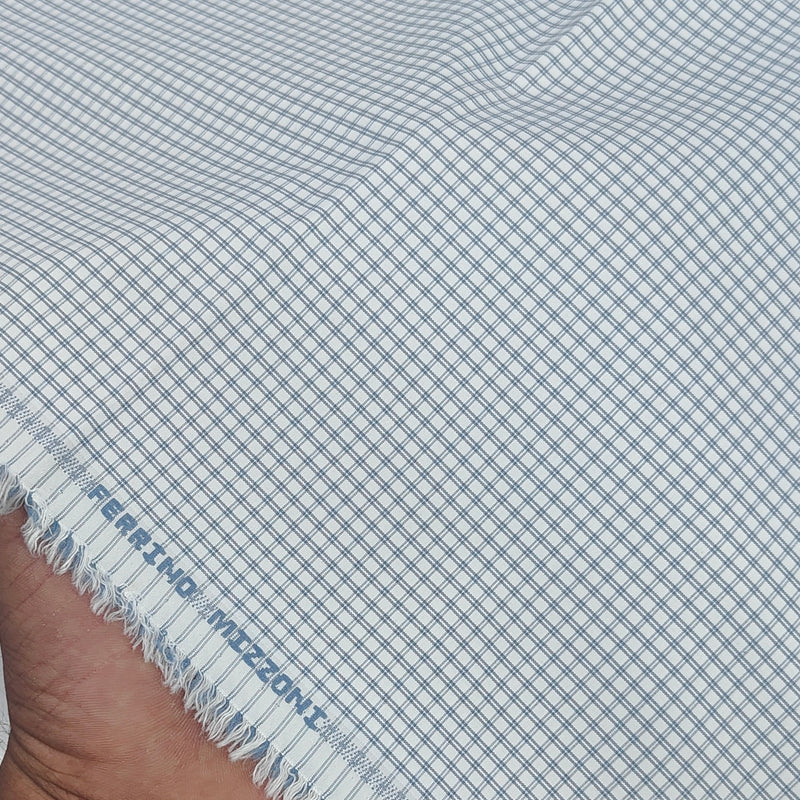 Shirt Fabric Ferrino Mizzoni  Poly Cotton Wrinkle Free Pin Check Colour Grey N White