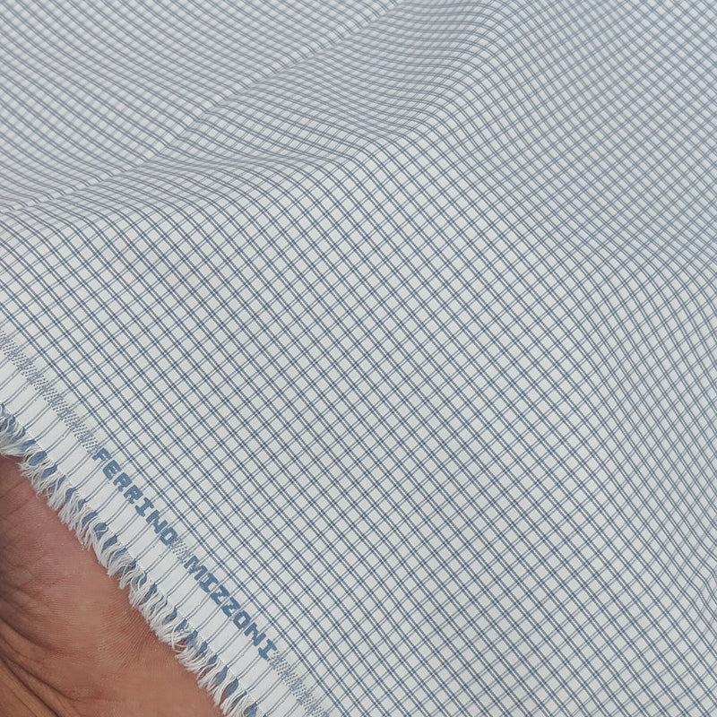 Shirt Fabric Ferrino Mizzoni  Poly Cotton Wrinkle Free Pin Check Colour Grey N White