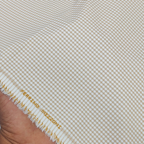 Shirt Fabric Ferrino Mizzoni  Poly Cotton Wrinkle Free Pin Check Colour Brown N White