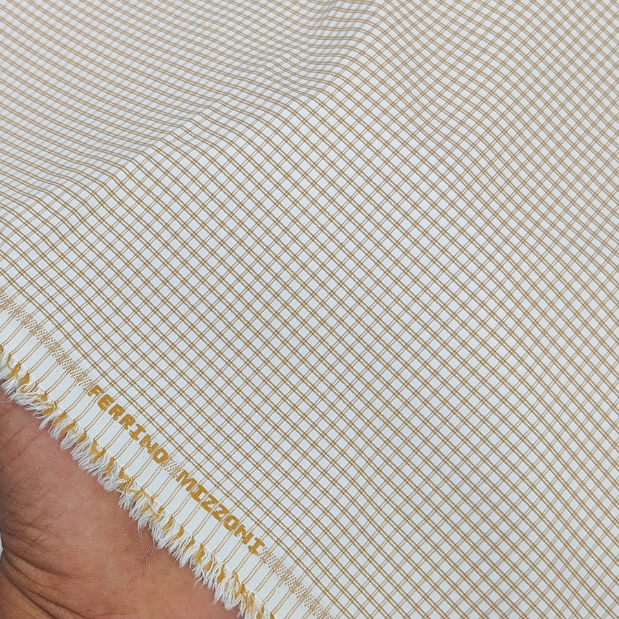 Shirt Fabric Ferrino Mizzoni  Poly Cotton Wrinkle Free Pin Check Colour Brown N White