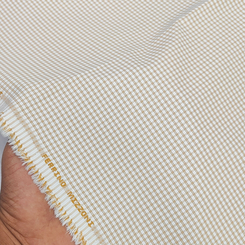 Shirt Fabric Ferrino Mizzoni  Poly Cotton Wrinkle Free Pin Check Colour Brown N White