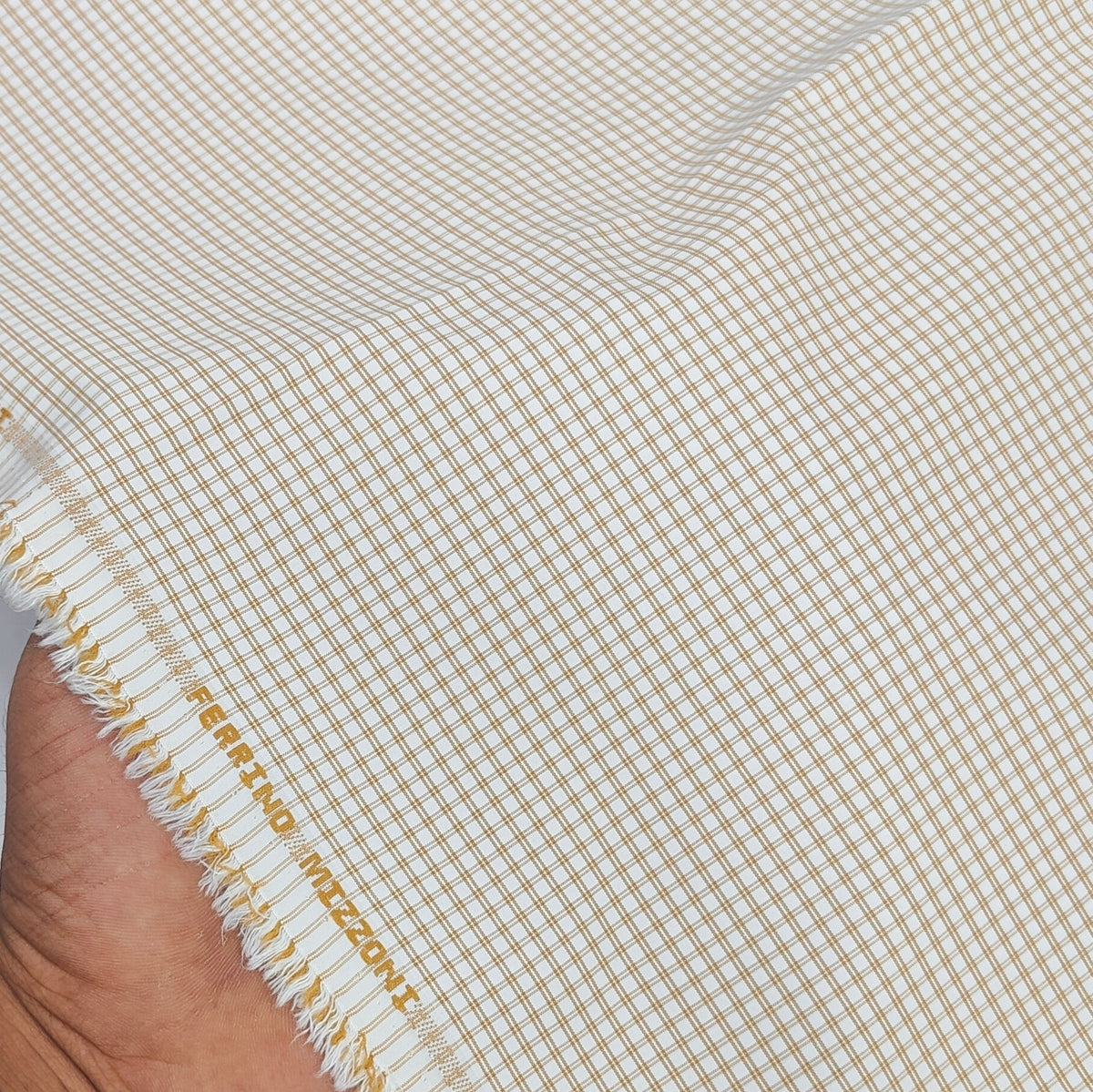 Shirt Fabric Ferrino Mizzoni  Poly Cotton Wrinkle Free Pin Check Colour Brown N White