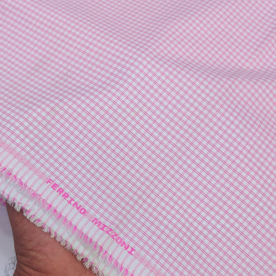 Shirt Fabric Ferrino Mizzoni  Poly Cotton Wrinkle Free Pin Check Colour Pink N White