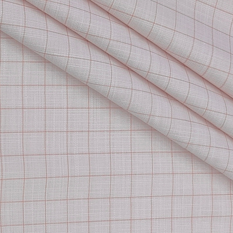 Shirt Fabric Raymond  Poly Cotton Wrinkle Free Check Colour Light Pink