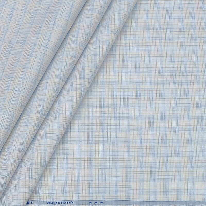 Shirt Fabric Raymond  Poly Cotton Wrinkle Free Check Colour Blue N White