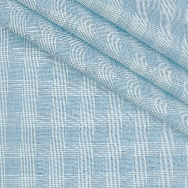 Shirt Fabric Raymond  Poly Cotton Wrinkle Free Check Colour Sky Blue