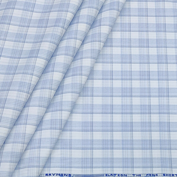Shirt Fabric Raymond  Poly Cotton Wrinkle Free Check Colour Blue N White