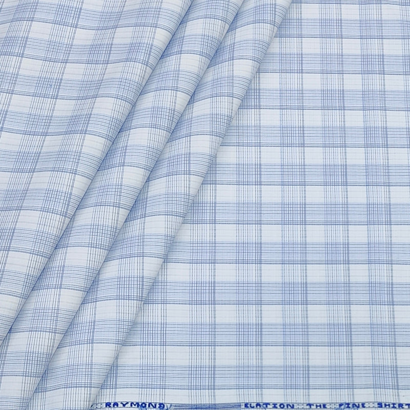 Shirt Fabric Raymond  Poly Cotton Wrinkle Free Check Colour Blue N White