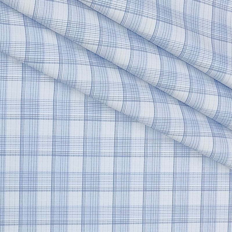 Shirt Fabric Raymond  Poly Cotton Wrinkle Free Check Colour Blue N White