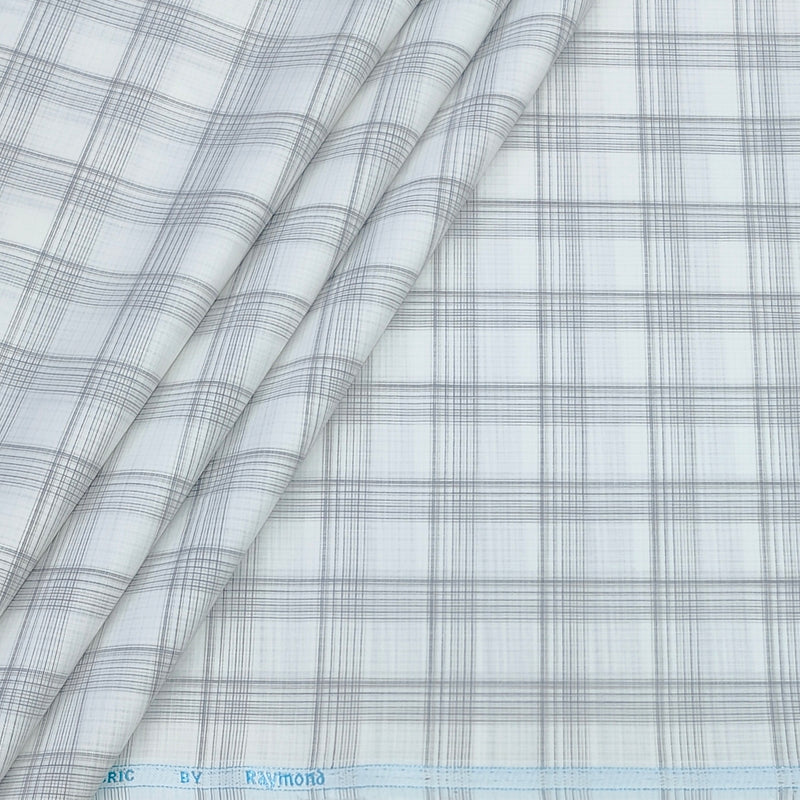 Shirt Fabric Raymond  Poly Cotton Wrinkle Free Broad Check Colour Grey N White