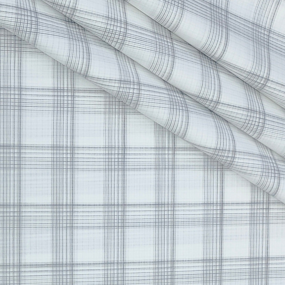 Shirt Fabric Raymond  Poly Cotton Wrinkle Free Broad Check Colour Grey N White