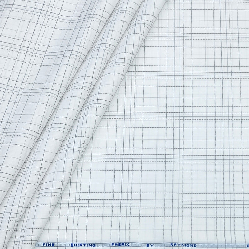 Shirt Fabric Raymond  Poly Cotton Wrinkle Free Broad Check Colour White