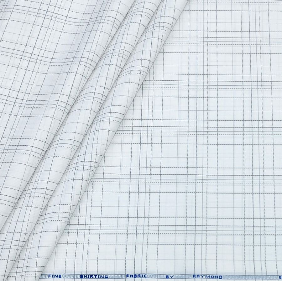 Shirt Fabric Raymond  Poly Cotton Wrinkle Free Broad Check Colour White