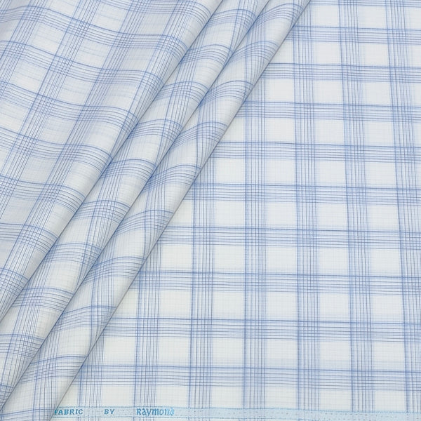 Shirt Fabric Raymond  Poly Cotton Wrinkle Free Broad Check Colour Blue N White