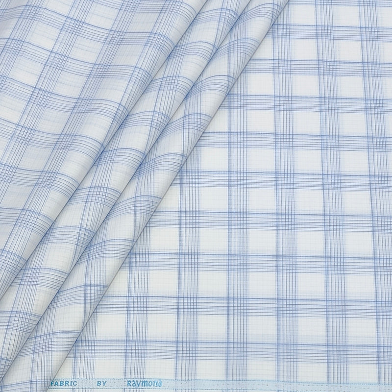 Shirt Fabric Raymond  Poly Cotton Wrinkle Free Broad Check Colour Blue N White