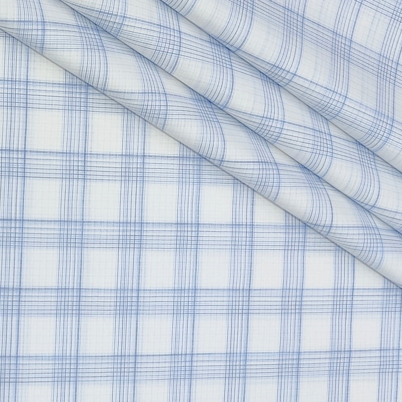 Shirt Fabric Raymond  Poly Cotton Wrinkle Free Broad Check Colour Blue N White