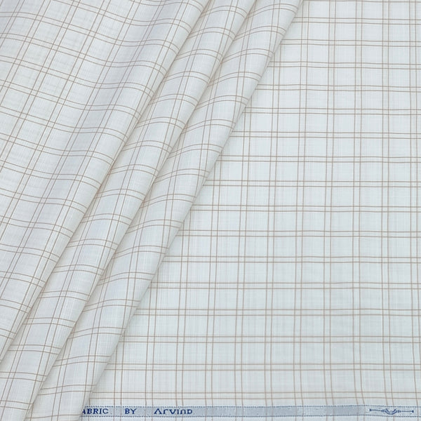 Shirt Fabric Arvind Poly Cotton Wrinkle Free Check Colour Fade Brown