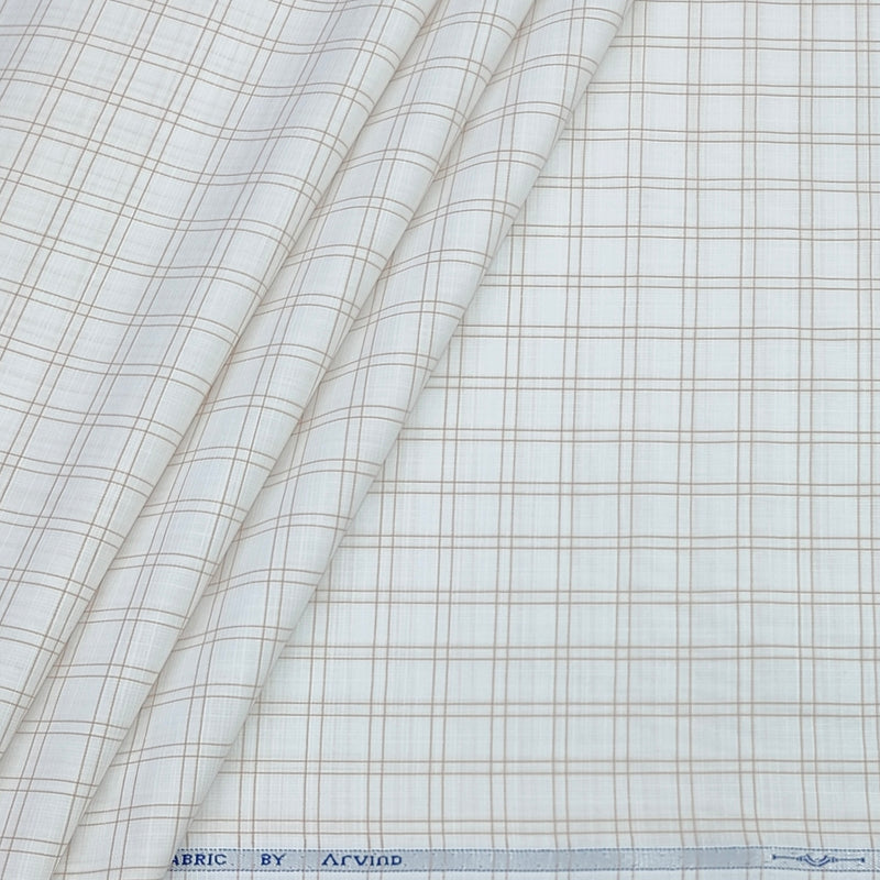Shirt Fabric Arvind Poly Cotton Wrinkle Free Check Colour Fade Brown