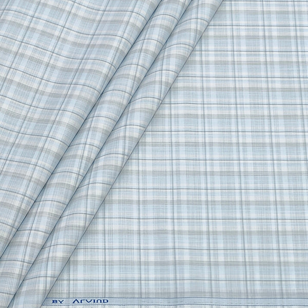 Shirt Fabric Arvind Poly Cotton Wrinkle Free Check Colour Blue N Grey