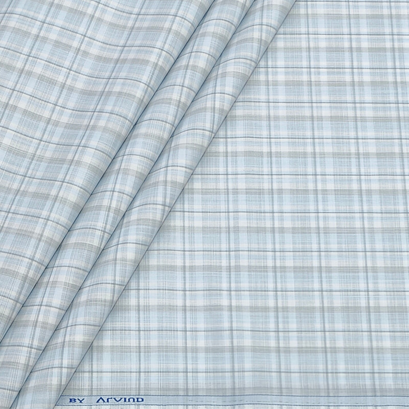 Shirt Fabric Arvind Poly Cotton Wrinkle Free Check Colour Blue N Grey