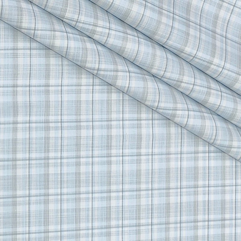 Shirt Fabric Arvind Poly Cotton Wrinkle Free Check Colour Blue N Grey