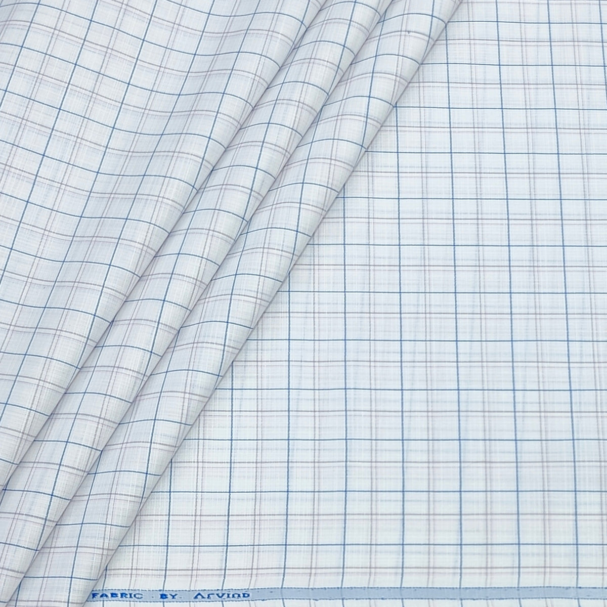 Shirt Fabric Arvind Poly Cotton Wrinkle Free Check Colour Blue N Ash White