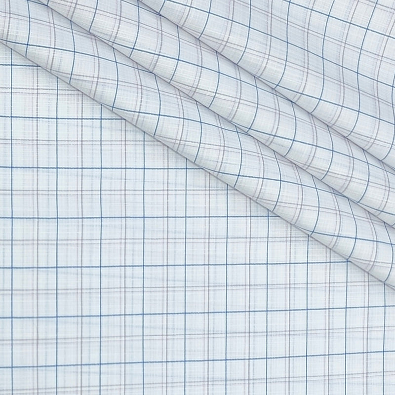 Shirt Fabric Arvind Poly Cotton Wrinkle Free Check Colour Blue N Ash White