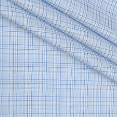 Shirt Fabric Arvind Poly Cotton Wrinkle Free Check Colour Light Blue