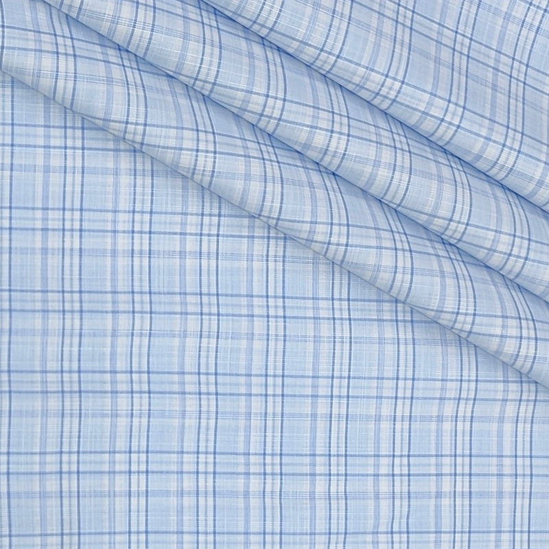 Shirt Fabric Arvind Poly Cotton Wrinkle Free Check Colour Light Blue