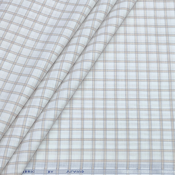 Shirt Fabric Arvind Poly Cotton Wrinkle Free Check Colour Light Brown N White