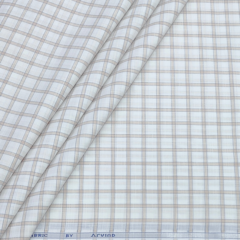 Shirt Fabric Arvind Poly Cotton Wrinkle Free Check Colour Light Brown N White