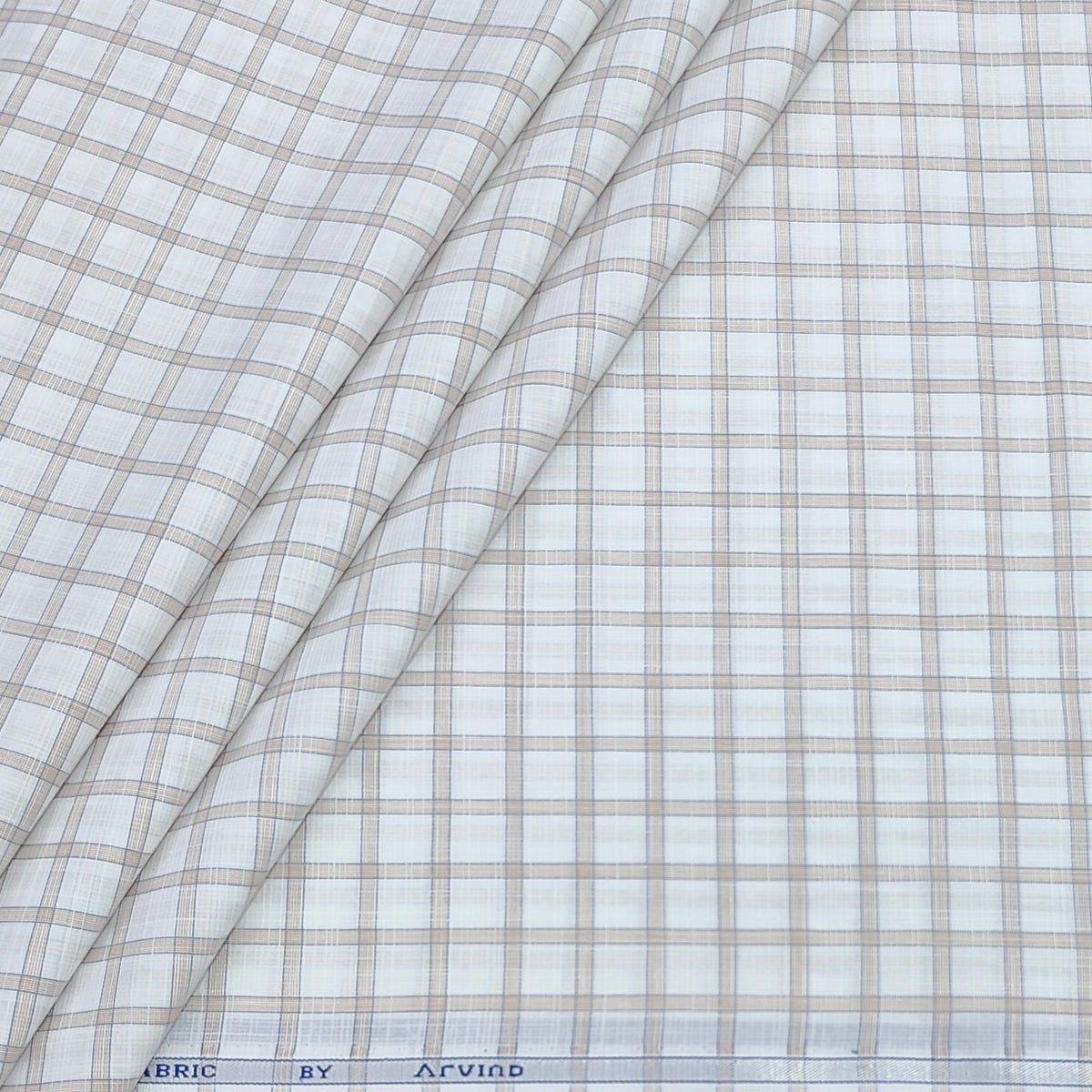 Shirt Fabric Arvind Poly Cotton Wrinkle Free Check Colour Light Brown N White