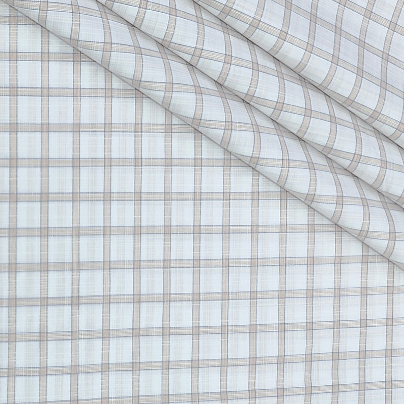 Shirt Fabric Arvind Poly Cotton Wrinkle Free Check Colour Light Brown N White