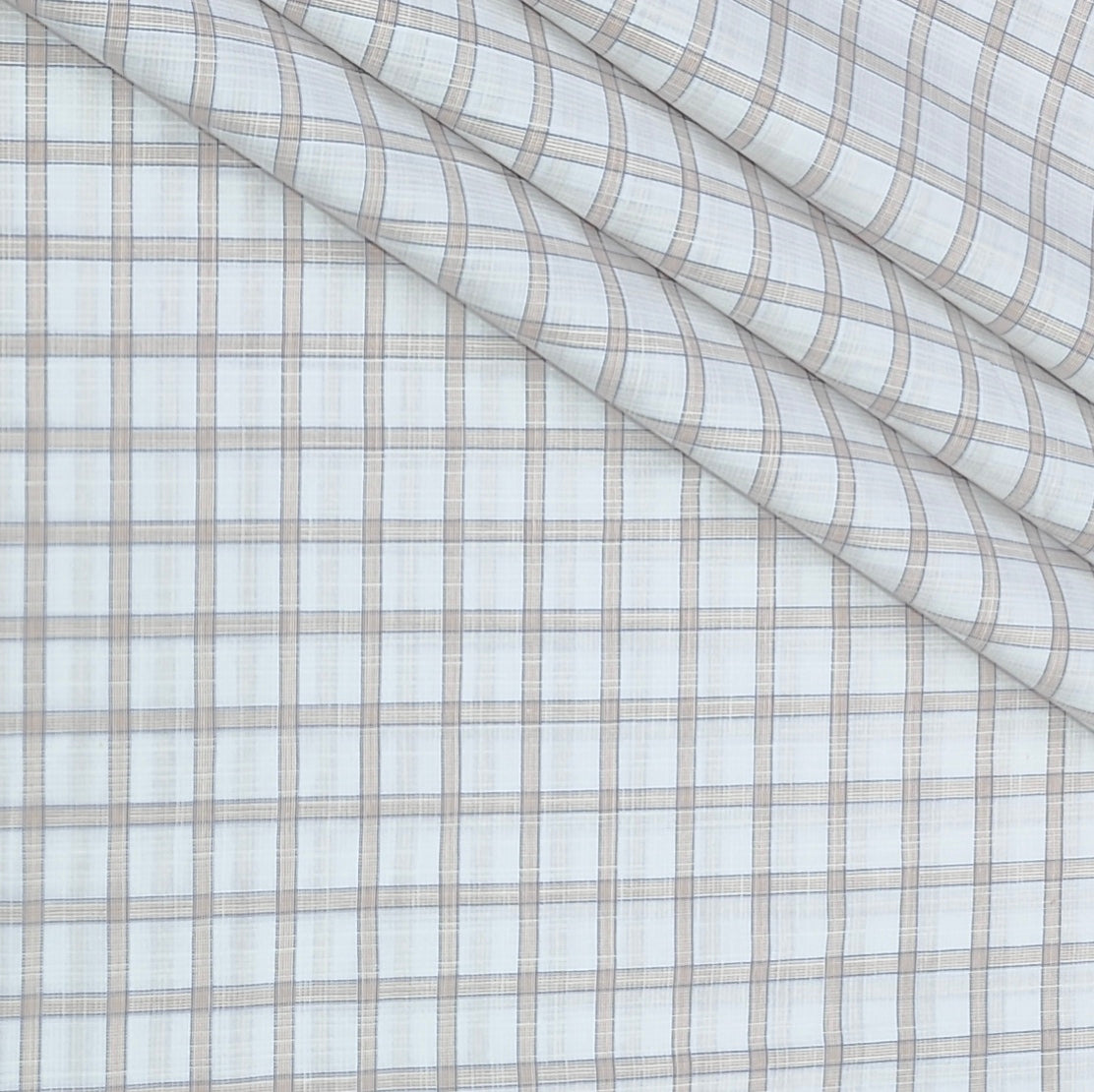 Shirt Fabric Arvind Poly Cotton Wrinkle Free Check Colour Light Brown N White