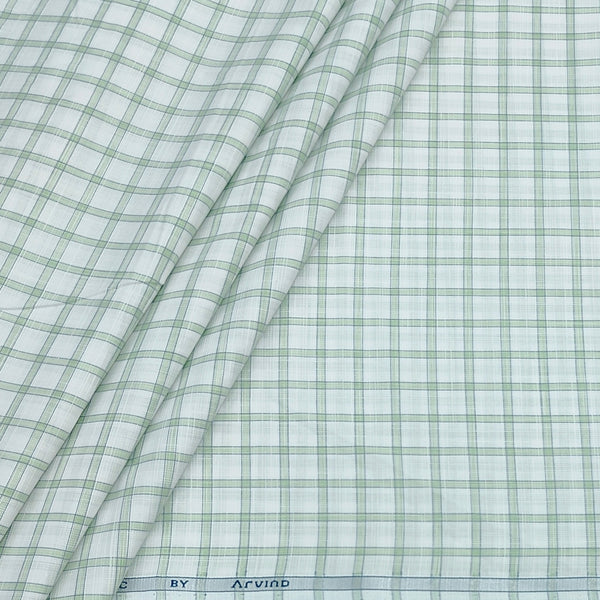 Shirt Fabric Arvind Poly Cotton Wrinkle Free Check Colour Green N White