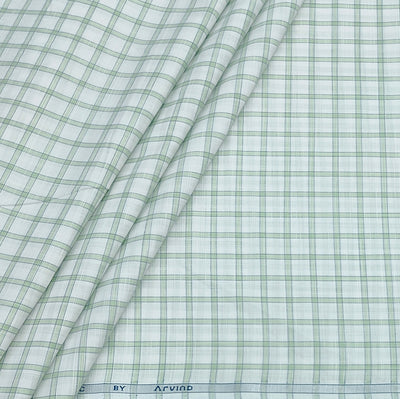 Shirt Fabric Arvind Poly Cotton Wrinkle Free Check Colour Green N White