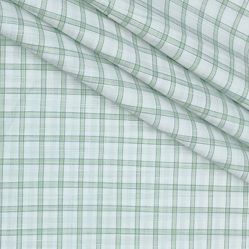 Shirt Fabric Arvind Poly Cotton Wrinkle Free Check Colour Green N White