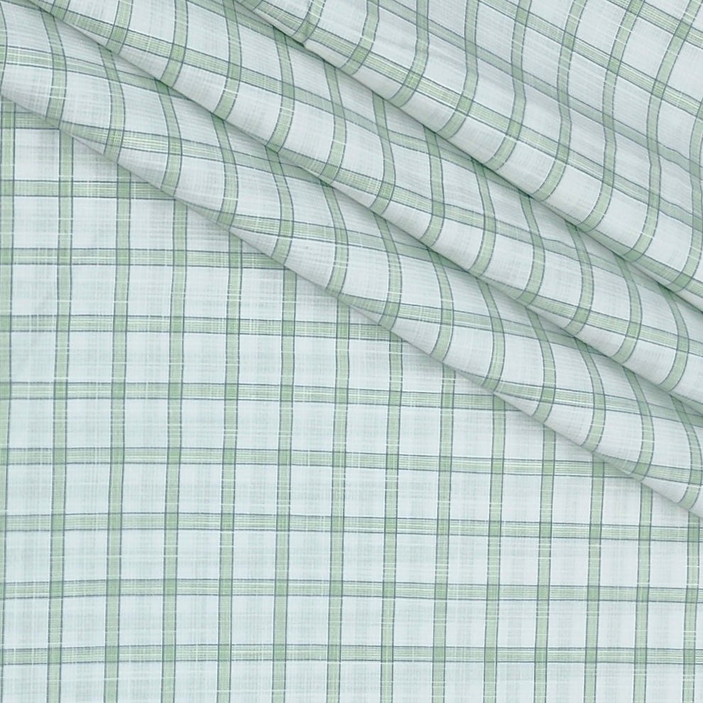 Shirt Fabric Arvind Poly Cotton Wrinkle Free Check Colour Green N White