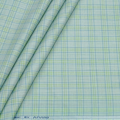 Shirt Fabric Arvind Poly Cotton Wrinkle Free Check Colour Tea Green