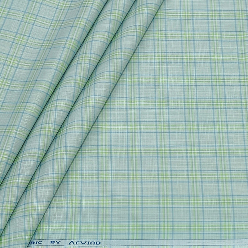 Shirt Fabric Arvind Poly Cotton Wrinkle Free Check Colour Tea Green