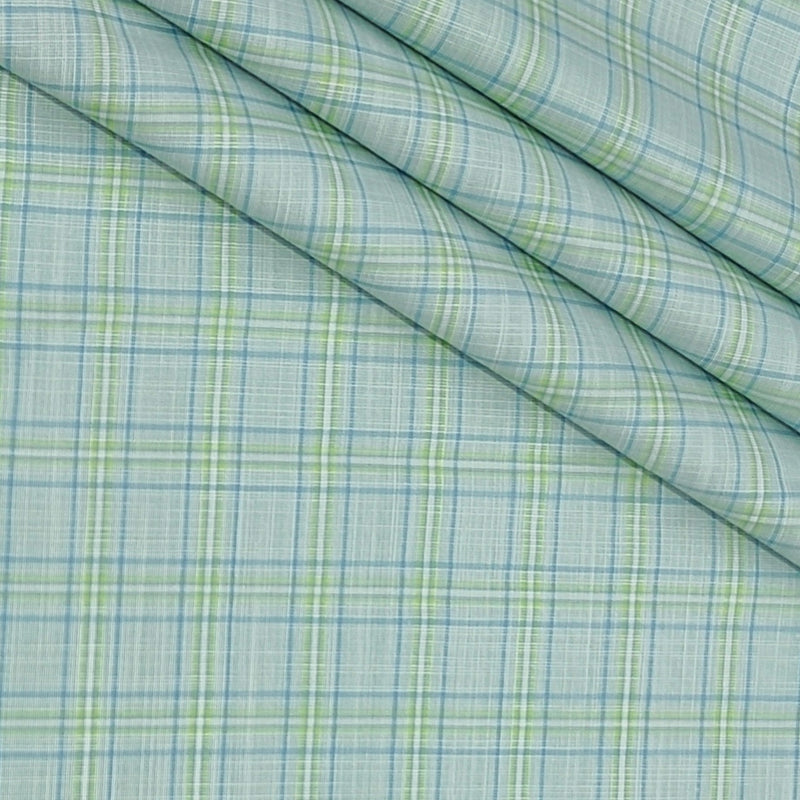 Shirt Fabric Arvind Poly Cotton Wrinkle Free Check Colour Tea Green