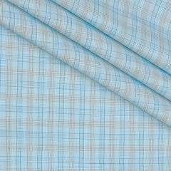 Shirt Fabric Arvind Poly Cotton Wrinkle Free Check Colour Light Firozi